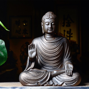 淘源海汇释迦牟尼如来阿弥陀佛德化陶瓷名师作品禅意佛像摆件