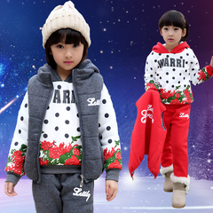 童装女童秋冬装儿童套装2015新款运动女孩加厚加绒卫衣三件套
