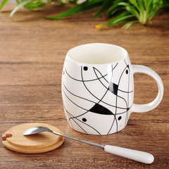 创意陶瓷杯子大容量水杯马克杯简约情侣杯带盖勺咖啡杯牛奶杯定制