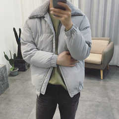 韩国ulzzang冬季男士加厚羊羔毛领棉衣青少年学生保暖棉服外套潮