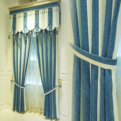 定制欧式窗帘条纹雪尼尔窗帘卧室遮光客厅纯色提花成品落地窗