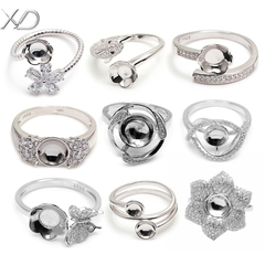 XD珍珠戒指空托925银配件空托DIY镶嵌裸珠女款银托口琥珀蜜蜡玉石
