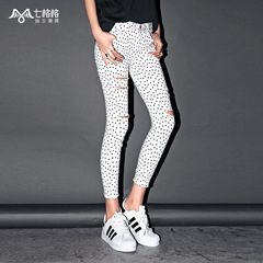 Summer of seven space space OTHERCRAZY2015 new star printing hole foot stretch skinny jeans women