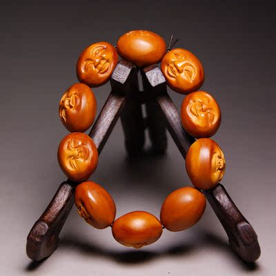苏工核雕名家 高工苏红 全手工 笑脸 橄榄核雕手串