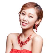 Good pretty jewelry necklace wedding necklace earrings set red bride gown cheongsam wedding accessories