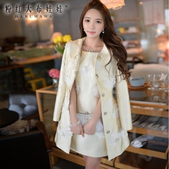 Lady trench coat long bi-fold wallet in pink large dolls 2015 fall of autumn new slim slim Jacket Women temperament