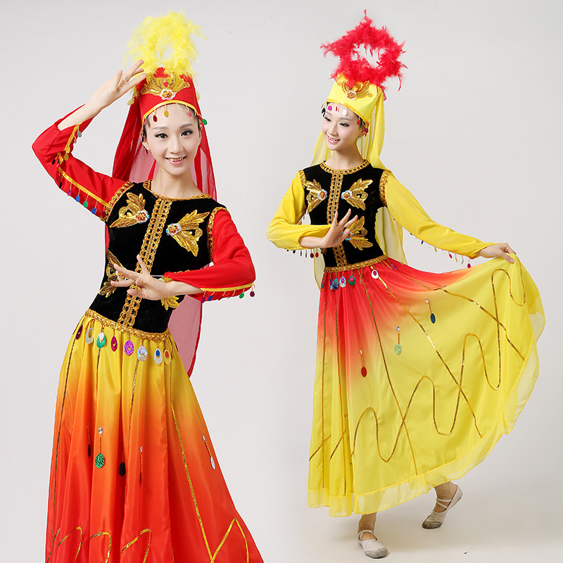 新疆舞蹈服維族演出服女裝少數民族服裝維吾爾族開場舞大擺裙成人