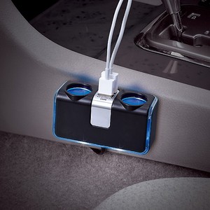 日本seiwa 点烟器一拖二带双usb 车载一分二电源转换器 车充2.4a