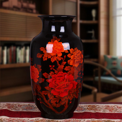 景德镇陶瓷器 大号黑水晶釉花开富贵落地花瓶 客厅装饰品摆件摆设