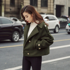 2016冬季新款韩版军绿色毛呢外套短款冬天学生加厚呢子大衣女装潮