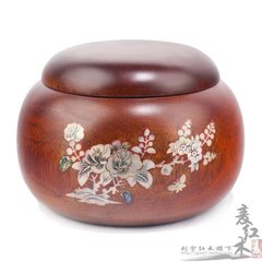 越南红木工艺品 花梨木茶叶罐 红木围棋盒 贝壳镶嵌雕花茶叶罐