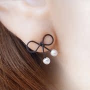 Fashion black bow faux Pearl Stud Earrings Japanese and Korean fashion jewelry earrings Korean cute girls wild