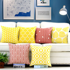 北欧黄色红色棉麻抱枕套靠垫几何图案简约现代样板房客厅沙发靠枕