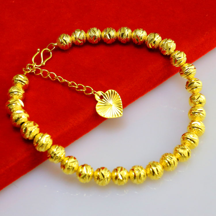 正品黄金手链女款3d硬999足金手串珠子转运珠磨沙面土豪首饰送礼