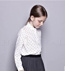 herroyal2016春装新款 文雅气质女童小波点白衬衫 儿童长袖衫亲子