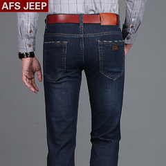 AFS/JEEP弹力男士牛仔裤中高腰直筒宽松长裤中年商务休闲四季男裤
