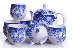 青花功夫茶具套装特价7头双层杯茶具套装陶瓷青花瓷茶壶茶具