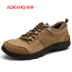 Aucom men's shoes men's casual outdoor sports shoes leather suede slip shock absorbing rubber soles for men low shoes