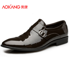 Aucom New England classic business dress shoes men trend lines of men's pointy patent leather shoes