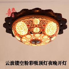 中式陶瓷灯具吸顶灯中式卧室古典灯景德镇灯饰实木阳台过道雕刻灯