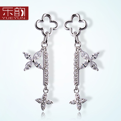 Music for new female Korean temperament hypoallergenic jewelry 925 Silver clover Stud Earrings fashion simple long earrings