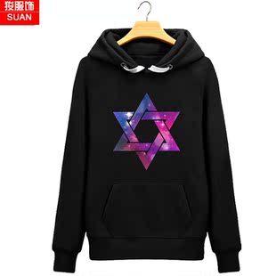 狻服饰旗舰店狻 情侣装秋冬装2015加绒带帽卫衣男女长袖日系星空原宿大码上衣