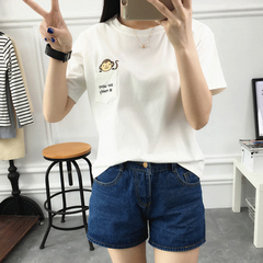 2017夏装韩版新款女装卡通印花宽松学生短袖T恤女圆领打底衫体恤