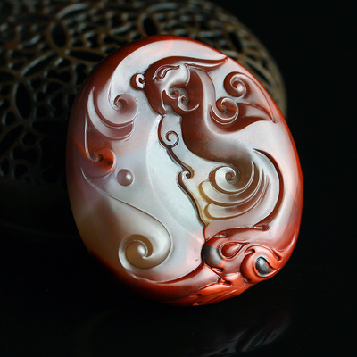 苏工建忠玉雕凤凰于飞吊牌53.940g