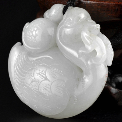 苏州名家 磊石玉雕作品 和田玉羊脂白玉挂件 鹅如意 72克带绳