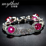 Thai Thai silver bracelet women Korean version of chalcedony, red corundum Europe retro Royal style jewelry