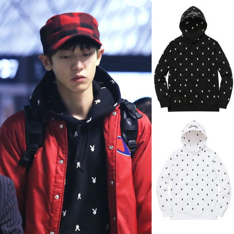 exo朴灿烈鹿晗吴世勋同款连帽卫衣男 套头加绒长袖女情侣纯色外套