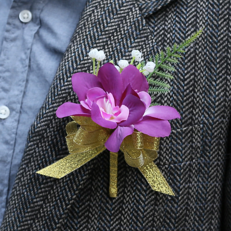 喜来乐 商务胸花仿真兰花 结婚开幕开业会议礼仪活动喜庆个性襟花