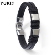 YUKI men''s jewelry bracelet Korean version of the hipster fashion hand send boys gifts titanium steel leather bracelet