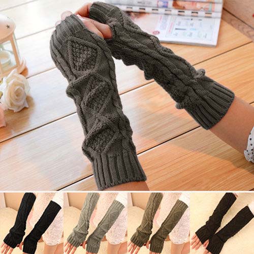 Fingerless Knitted Long Gloves Mitten Wrist Arm Hand Warmer