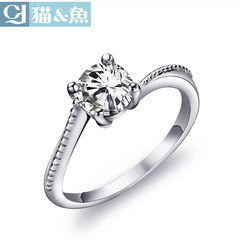 猫鱼 925银戒指 女日韩女式仿真钻戒婚戒食指银饰品刻字送女友