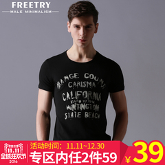 Freetry/闲穿2016夏季新男装韩版修身圆领T恤男个性印花短袖t恤潮