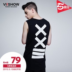 Viishow2015 summer styles men's black patterned vest vest vest base shirt men Chao