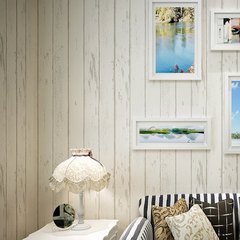 莱诺 地中海复古竖条纹蓝色怀旧木纹素色壁纸 卧室客厅无纺布墙纸