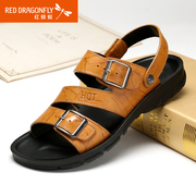 Red Dragonfly leather authentic men's Sandals 2015 summer styles comfortable and breathable non-slip metal leisure beach-shoes