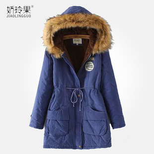 娇玲果旗舰店加肥加大码女装2015冬装新款胖mm连帽中长款棉服棉袄棉衣胖子外套