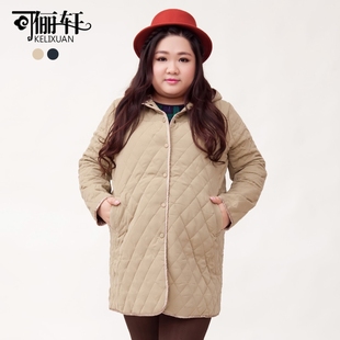可俪轩服饰旗舰店清仓大码女装秋冬新品显瘦连帽压棉菱格长外套风衣薄款棉衣6378