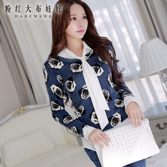 Shirts girls big pink doll fall 2015 new Korean version of the slim lapels long sleeves shirt white shirt