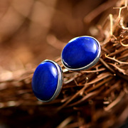 Thai original fashion earrings 925 Silver natural lapis lazuli earrings Western retro round earrings