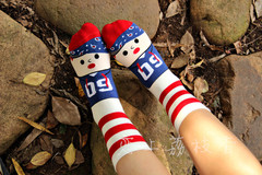 韩国三条杠中筒袜 原宿袜足球小子男女棉袜 卡通运动棒球中筒袜
