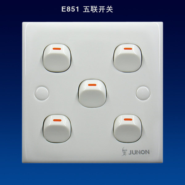 俊朗开关插座正品系列ej五联五位单控指甲开关单控开关