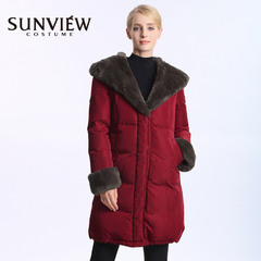 SUNVIEW/尚约品牌女装专柜正品冬季新款优雅兔毛连帽羽绒服