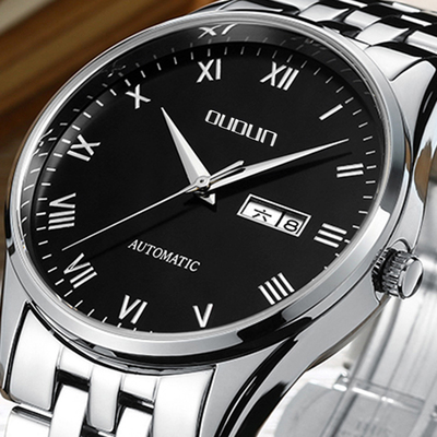 欧顿手表男 机械表男表 全自动 男士机械手表 防水钢带精钢双日历