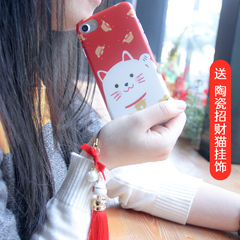 iPhone6s手机保护套 苹果7plus鸡年款招财猫挂饰硅胶防摔壳i6可爱