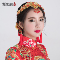 Huayang new bridal costume bridal headdress Chinese wedding red tassel hair ornament show he suit Phoenix crown ornament