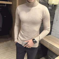 2016新款韩版毛衣男式休闲套头高领毛衣针织打底衫修身型男线衫潮